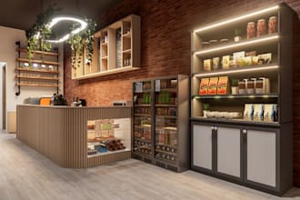 restyle grab and go cafe interior,fast food restaurant,layout plan,cgi rendering