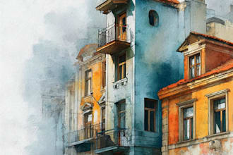 draw house illustration watercolor style