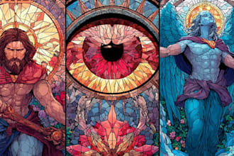 create custom stained glass art or fantasy digital painting for decor