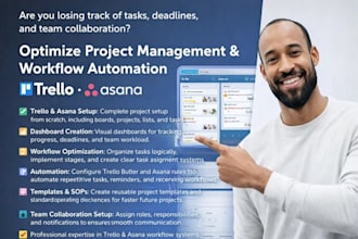 setup trello asana dashboard, design project management, workflow automation
