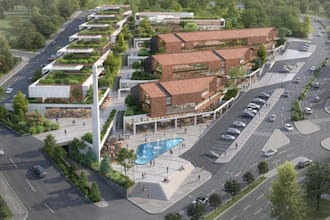 turn unbuilt space to building complex, urban planning design, landscape render