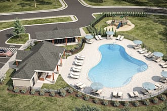 create photorealistic 3d landscape design, rendering for garden backyard patio