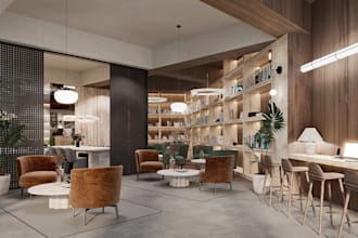3d floor plan recreational facility interior, kids caves, training center design