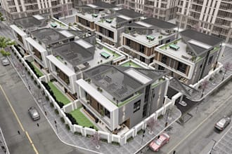 render luxury villas, design rooftop terrace, high end urban residential housing
