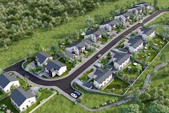 create 3d site plan, residential complex, apartment exterior, landscape design