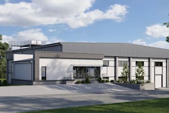 3dcgi storage facility exterior,modern warehouse space design,real estate render