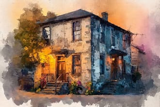 create house and building photo into watercolor art