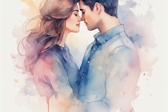 draw a watercolor couple portrait
