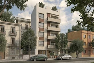 redesign house exterior, minimalist interior,city street,balconies,villa urquiza