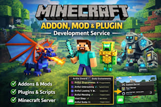 create minecraft plugins, addon mod for java or bedrock