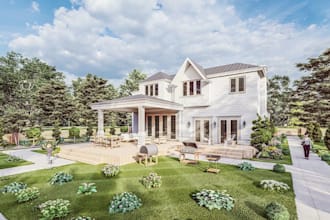 renovate 3d apartment exterior, landscape garden, outdoor lounge, villa design