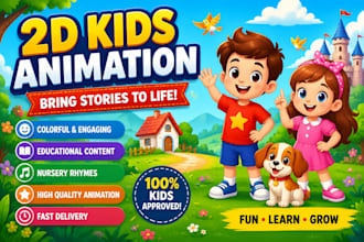 create premium 2d kids animation with storytelling and lip sync