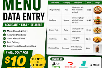 do professional restaurant menu data entry on uber eats, doordash, delive