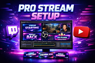 setup stream overlay, alerts scene and obs studio or streamlabs for twitch
