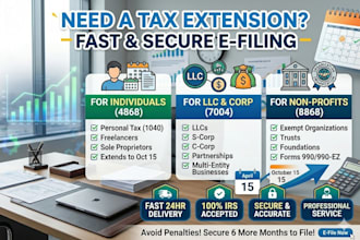 e file extension forms 4868, 7004, 8868 for personal, llc and corporation tax
