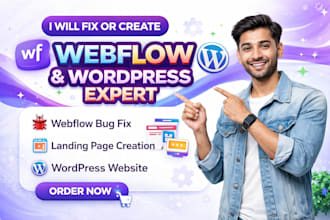 fix webflow bugs in your webflow website, build wordpress website, landing page