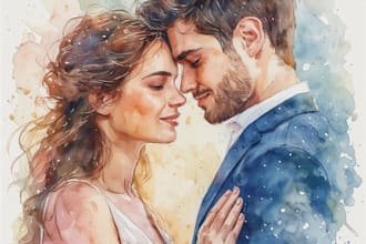 draw a watercolor couple portrait