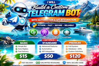 build a custom telegram bot with automation, API integration python telegram bot