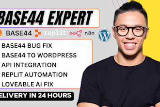 fix base44 app, migrate base44 to wordpress, replit ai debug loveable base44
