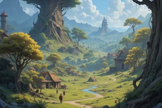 illustrate environments, landscapes, board game, concept art