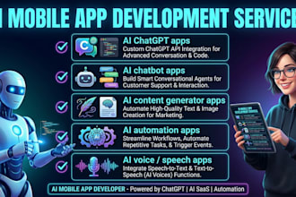 develop ai mobile app, chatgpt app, ai saas app for android and ios