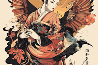 make a japanese t shirt illustration
