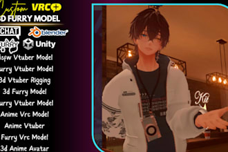 create 3d furry anime vtuber model, png vtuber avatar character, 3d vrc avatar