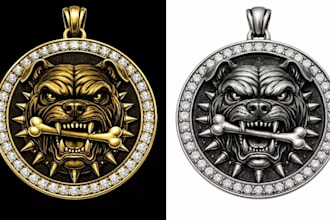 sculpted 3d animal face pendant, with high detail 3d printing and casting,