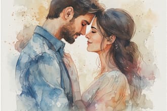 draw a watercolor couple portrait