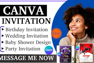 do canva invitation design, birthday invitation, wedding, and digital invitation