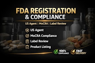 handle fda registration compliance US agent labeling and product listing