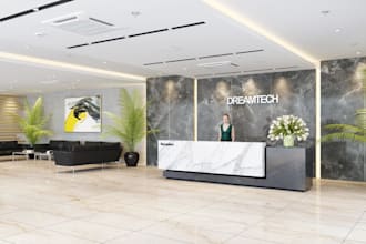renovate office interior, reception lobby,working space,3d architectural renders