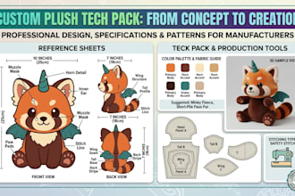 create custom plush reference sheet, plushie reference sheet, ych concept design