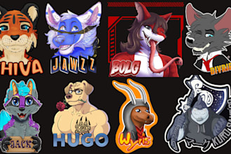 draw furry ych, fursona headshot, furry art, furry badge, stickers or emote pack