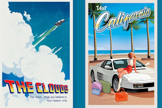 create vintage poster retro travel poster movie cover art illustration