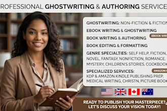 be your self help writer, ebook ghostwriter and cookbook writer