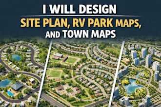 design site plan, rv park maps, and town maps