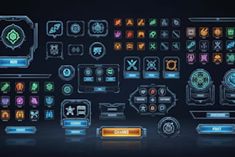 design custom game icons UI assets buttons and hud for games clean UI style
