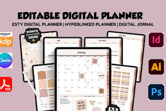 do editable etsy digital planner KDP journal digital product hyperlinked planner