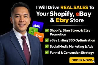 promote your shopify store, ebay, stan store, etsy and marketing