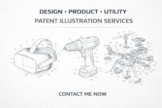 design patent illustration product patent drawing,  utility patent illustration