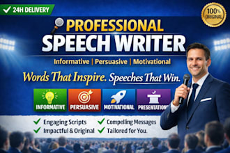 write an informative, persuasive, motivational and presentative speechs
