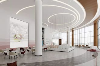 design realistic 3d modern real estate sales center and luxury property showroom