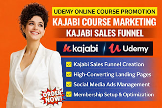 udemy online course promotion kajabi, thinkific course marketing sales funnel