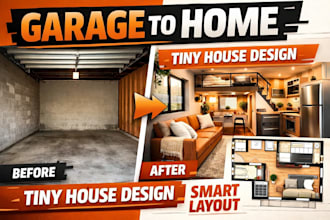 design garage conversion, tiny house, small home floor plan in texas USA