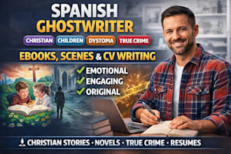 spanish ghostwriter christian children dystopian ebook true crime scene novel cv