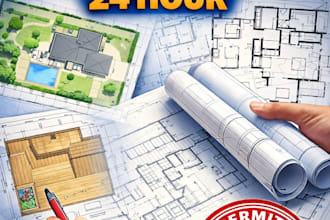 draw site plan, house plan, deck permit, USA city approval for permit in 24 hour