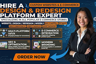 design redesign weebly bigcartel ecwid bigcommerce pretashop shift4shop website