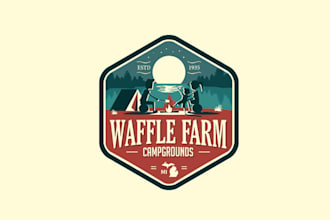 design vintage waffle farm camping logo