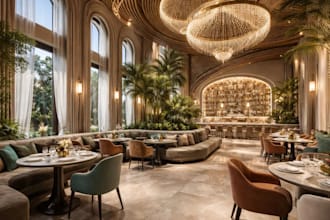 create 3d rendering interior exterior cafe restaurant hotel design